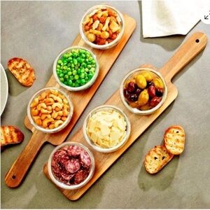 Home Essentials Table Setter Acacia Wood Serving Set, 2-pack Microwave safe